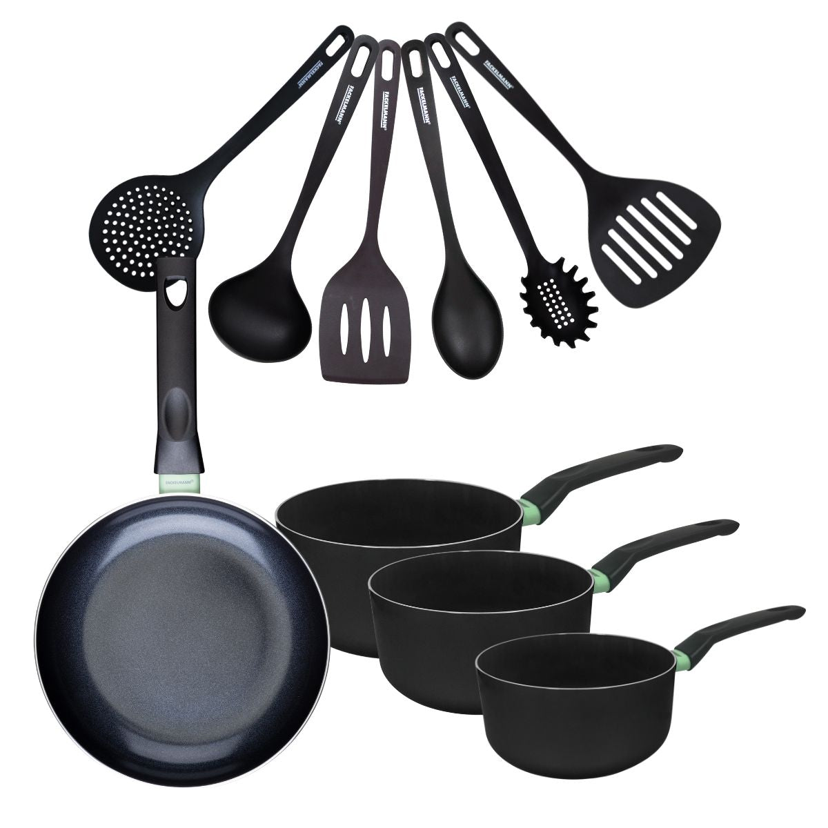 Set de 1 poêle 24 cm, 3 casseroles antiadhésives céramique 16, 18 et 20 cm et 6 ustensiles  Brandao Fackelmann - Mathon - 1