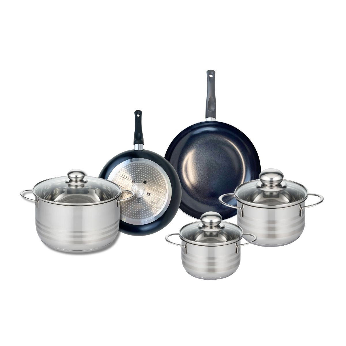 Ensemble de 2 Poêles de cuisson 20 et 24 cm et 3 faitouts 14, 16 et 20 cm  Prima Brillant Elo - Mathon - 1