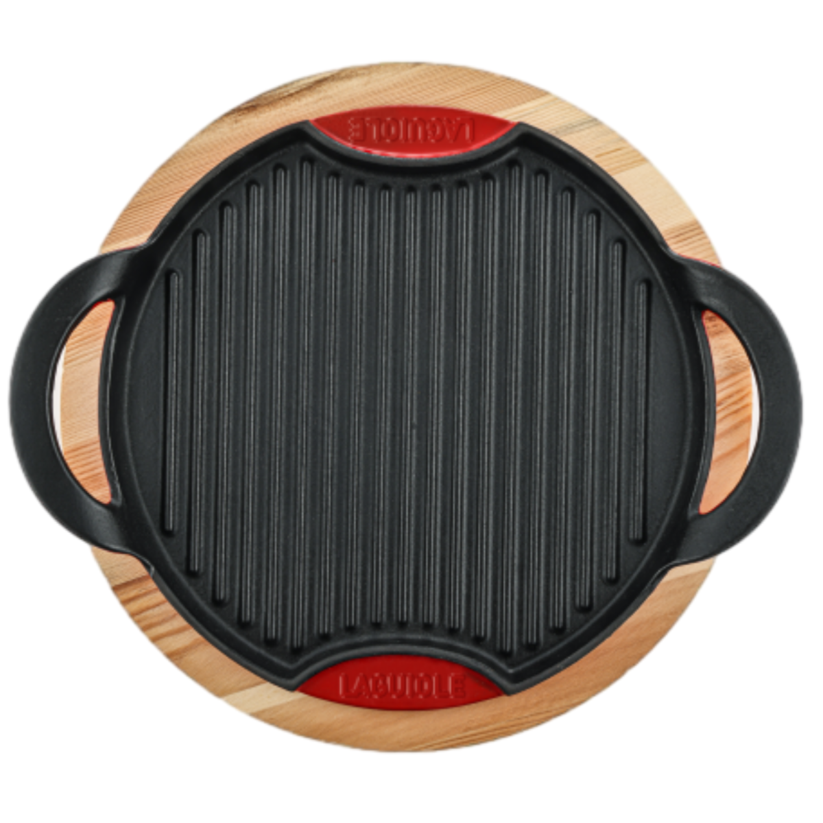 Grill rond en fonte rouge 28cm avec support en bois Laguiole Cuisson - Mathon