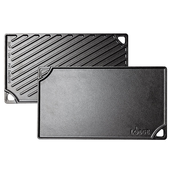 Double plaque réversible Grill & Plancha en fonte naturelle 42 × 24 cm Lodge - Mathon - 1