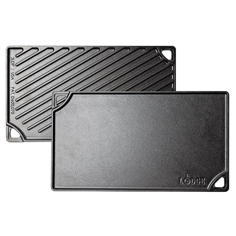 Double plaque réversible Grill & Plancha en fonte naturelle 42 × 24 cm Lodge - Mathon - 1