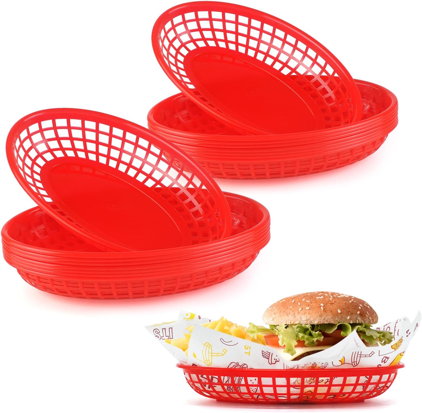 16 Paniers Alimentaires en Plastique Réutilisables rouge Vendos85 - Mathon