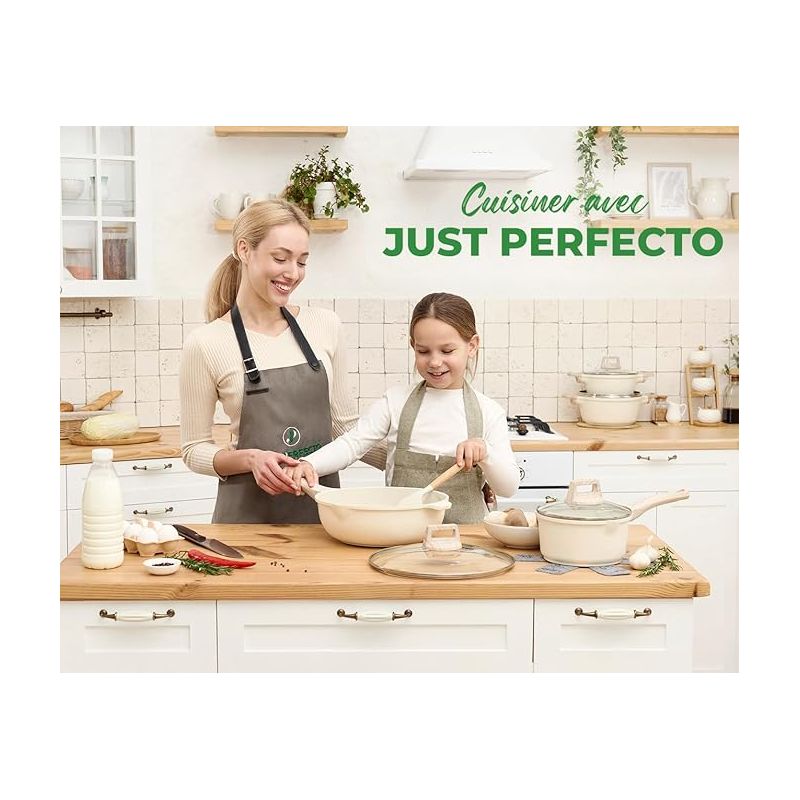 Batterie de cuisine 15 pièces avec cuiseur à vapeur Antiadhésif en Granit beige - Tous feux dont induction Just perfecto JL-779 Just Perfecto - Mathon - 4