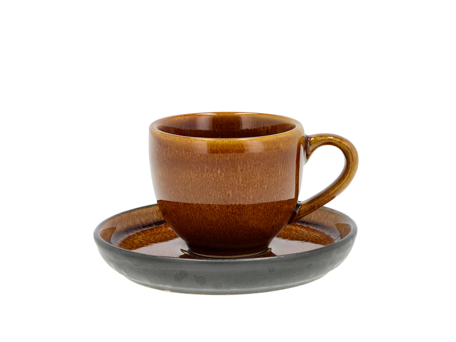 Tasse espresso avec soucoupe GASTRO en grès Ambre/Noir Bitz - Mathon - 1