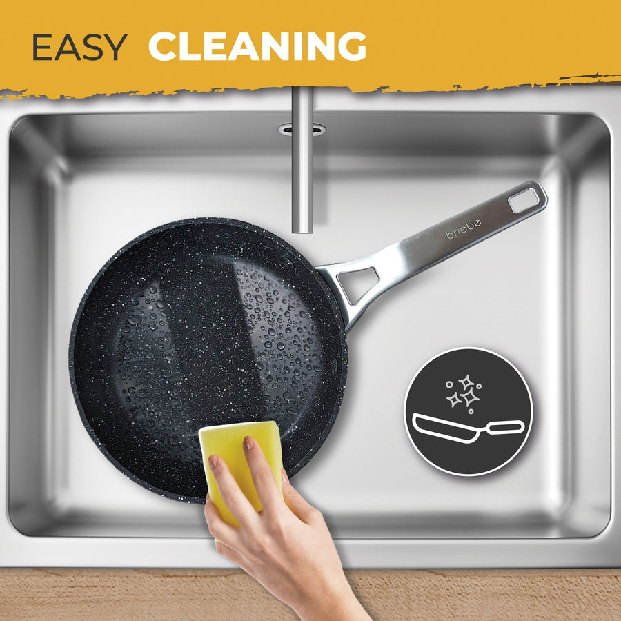 Set 3 Poêles à Frire Antiadhésives à Induction 20-24-28cm, Aluminium Forgé  Noir Black Titanium - Mathon - 9