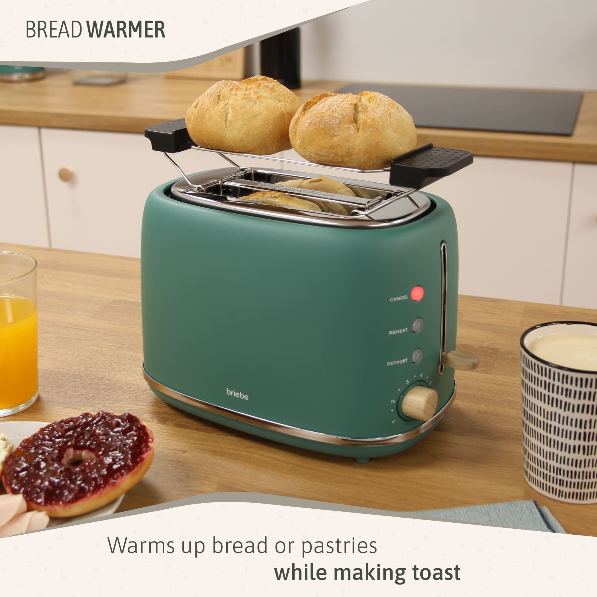 Nordic Grille Pain 2 Fentes, Tranches Larges, 6 Niveaux de Dorage, Décongélation 870 Vert TA1166GRE - Mathon - 7