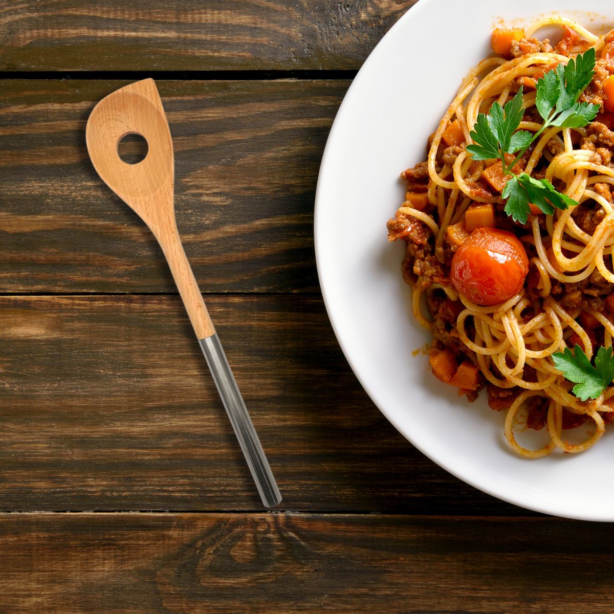 Ensemble de 2 Cuillères en bois biseautée avec un trou manche inox 34 cm  Boissellerie Fackelmann - Mathon - 2
