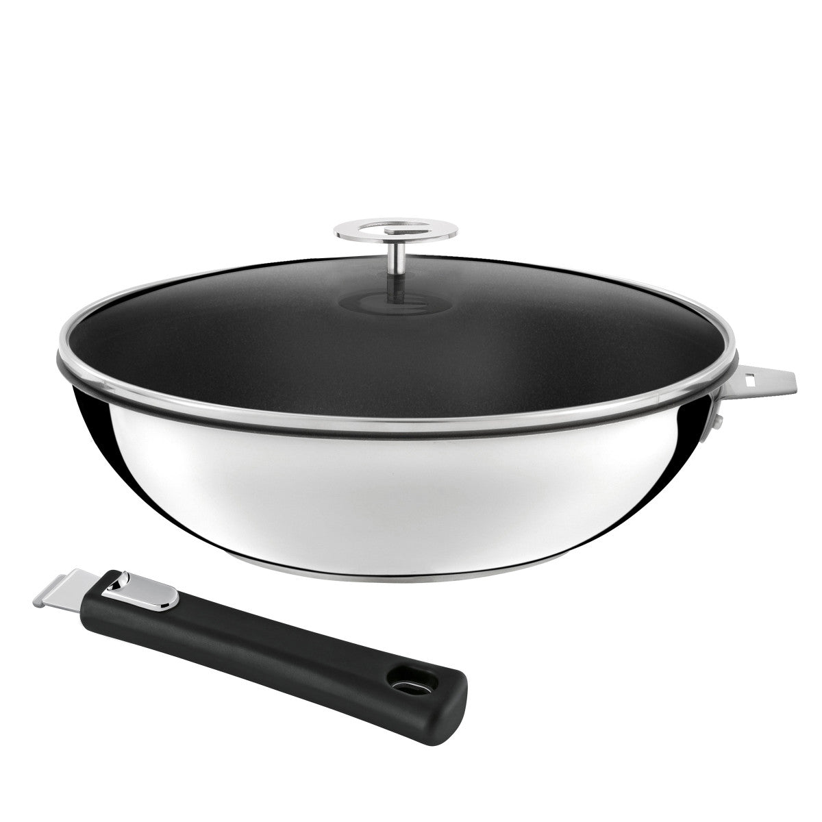 Malice - Wok 28 cm avec revêtement céramique, couvercle et poignée noire Cuisinox - Mathon - 1