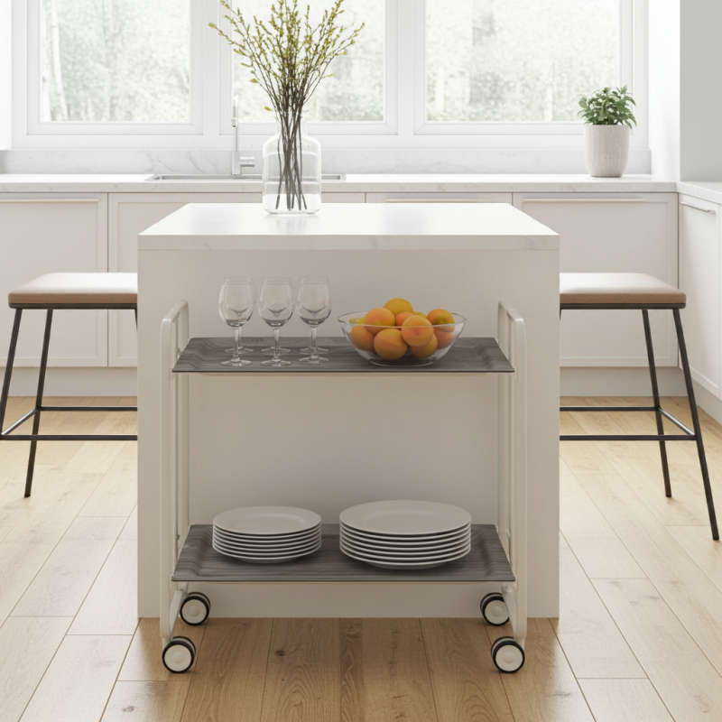 Desserte pliante 2 niveaux avec roulettes – structure blanche, bauhaus Don Hierro - Mathon - 3