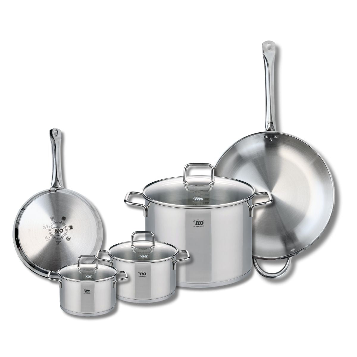 Ensemble de 2 Poêles de cuisson 24 et 32 cm et 3 faitouts 14, 16 et 26 cm  Profi Citrin Elo - Mathon - 1