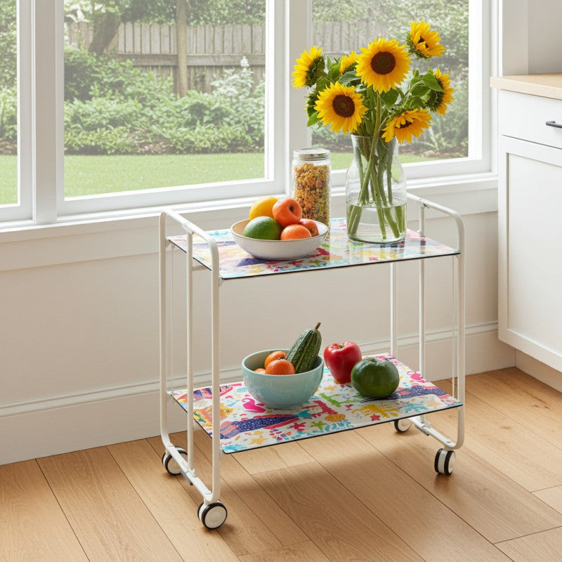 Desserte pliante 2 niveaux avec roulettes – structure blanche, bauhaus Don Hierro - Mathon - 4