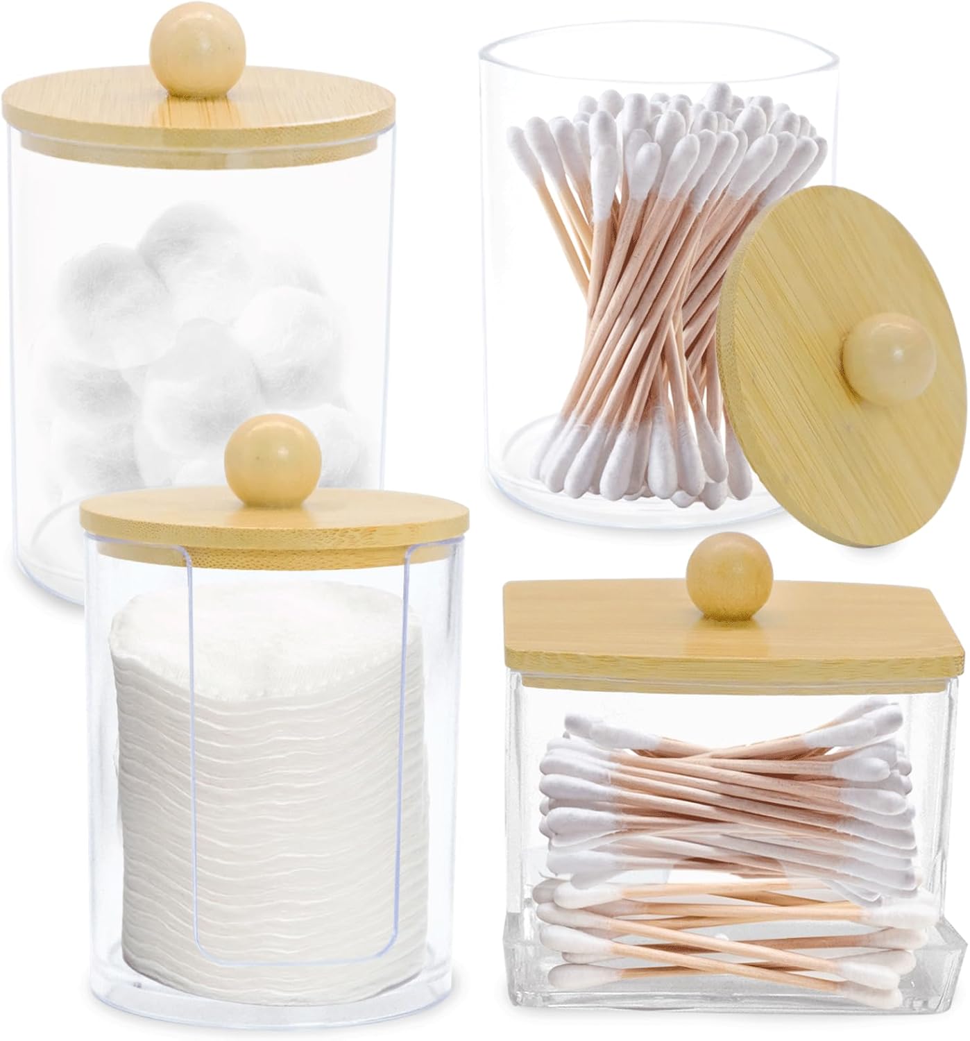 Ensemble 4 Boîtes Rangement Acrylique avec Couvercles Bambou Vendos85 - Mathon