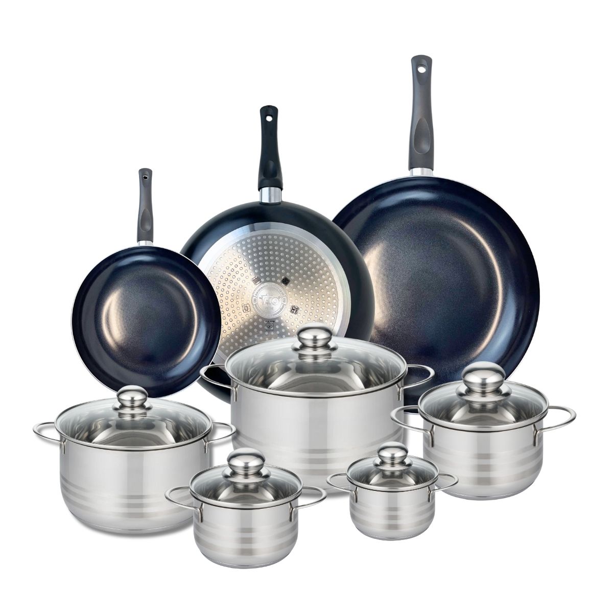 Ensemble de 3 Poêles de cuisson 20, 28 et 32 cm et 5 faitouts 12, 14, 16, 20 et 24 cm  Prima Brillant Elo - Mathon - 1