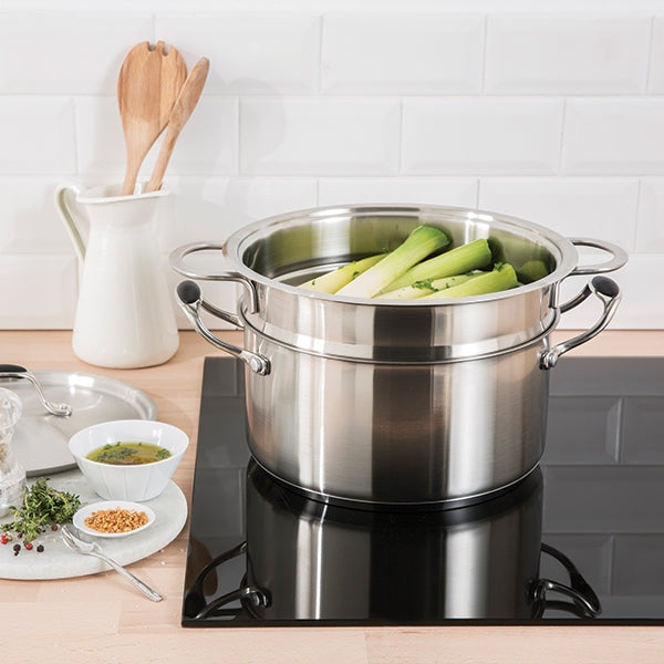 Lot panier vapeur multidiamètre et couvercle en verre Excell