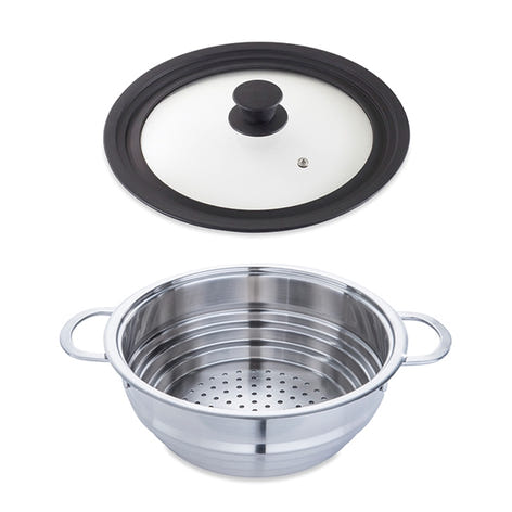 Lot panier vapeur multidiamètre 20, 22, 24 cm et couvercle en verre multidiamètre Mathon - Mathon - 1