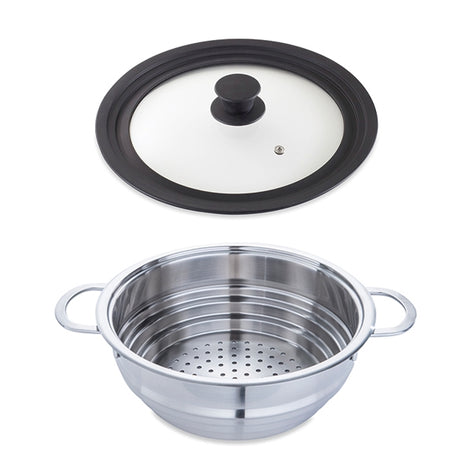 Lot panier vapeur multidiamètre 20, 22, 24 cm et couvercle en verre multidiamètre Mathon - Mathon - 1