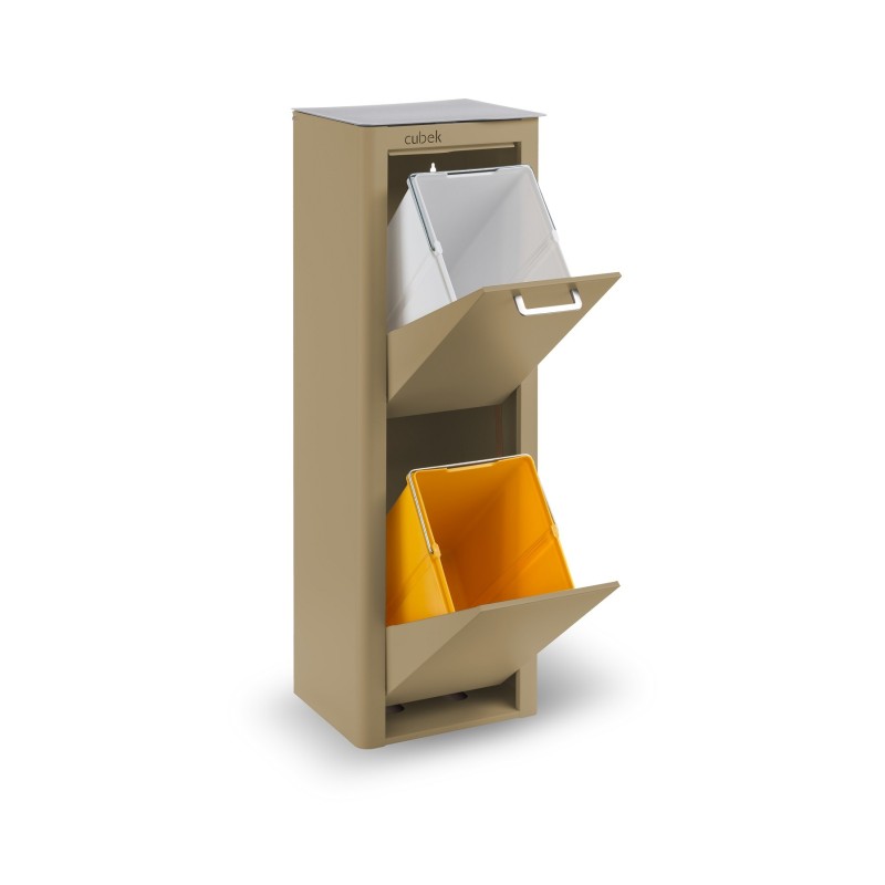 Poubelle cuisine de tri sélectif CUBEK, 2 compartiments de 20 litres, couleur Sable Don Hierro - Mathon - 1