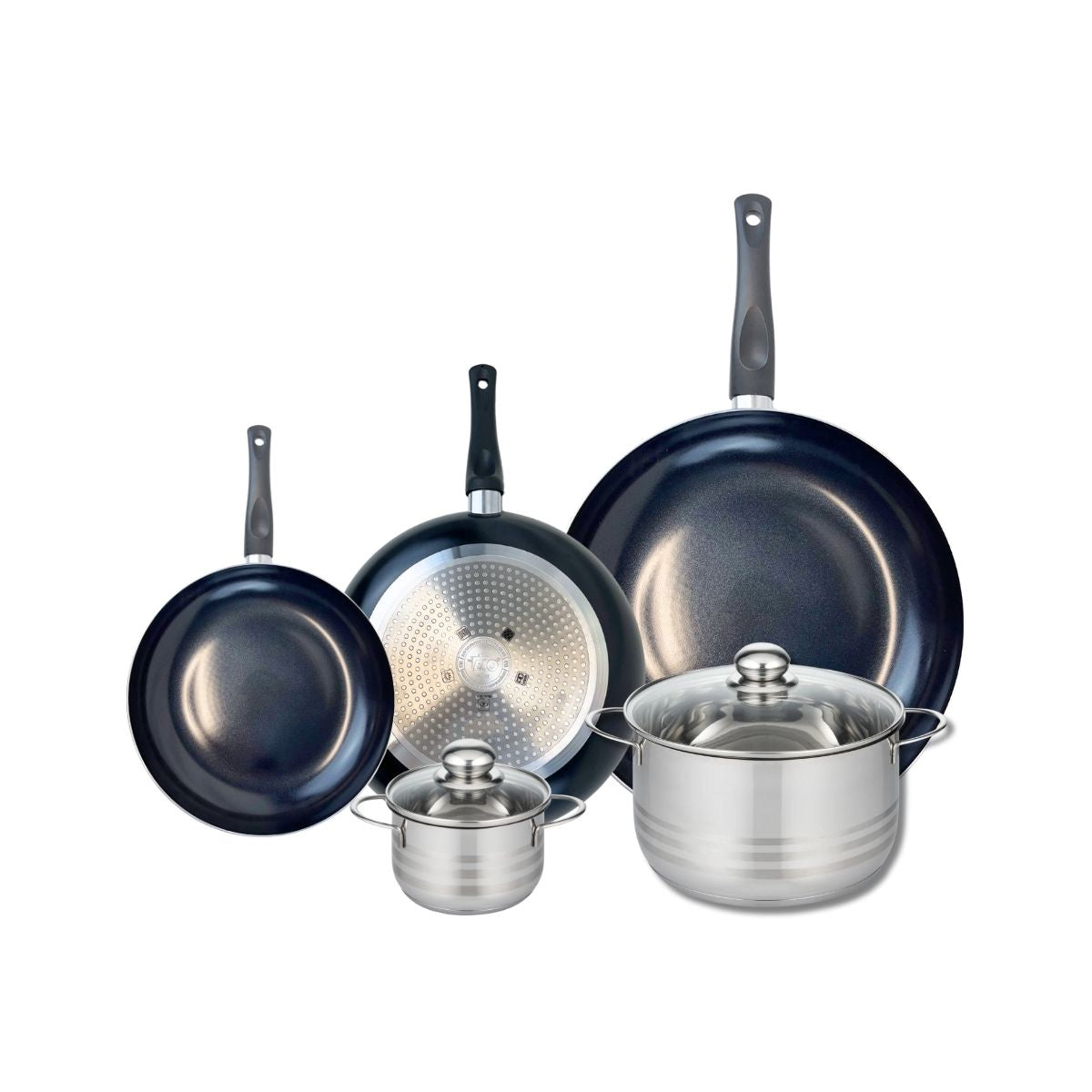 Ensemble de 3 Poêles de cuisson 20, 24 et 32 cm et 2 faitouts 12 et 20 cm  Prima Brillant Elo - Mathon - 1