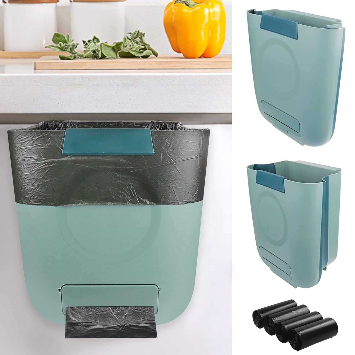 Poubelle de cuisine pliable de 8L Avec 80 sacs poubelle vert Vendos85 - Mathon