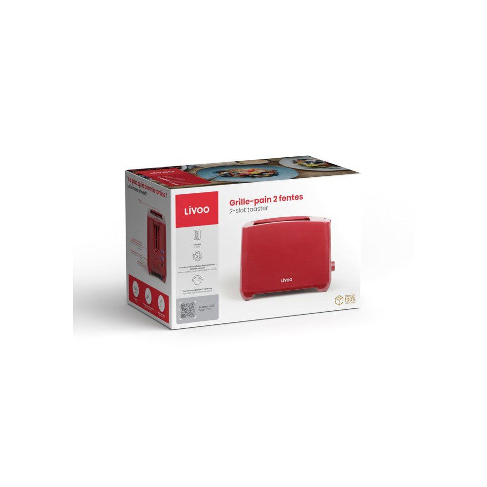 Grille-pain 2 Fentes - Livoo - Dod162rc - 750 W - Thermostat Réglable : 7 Niveaux - Rouge Livoo - Mathon - 5