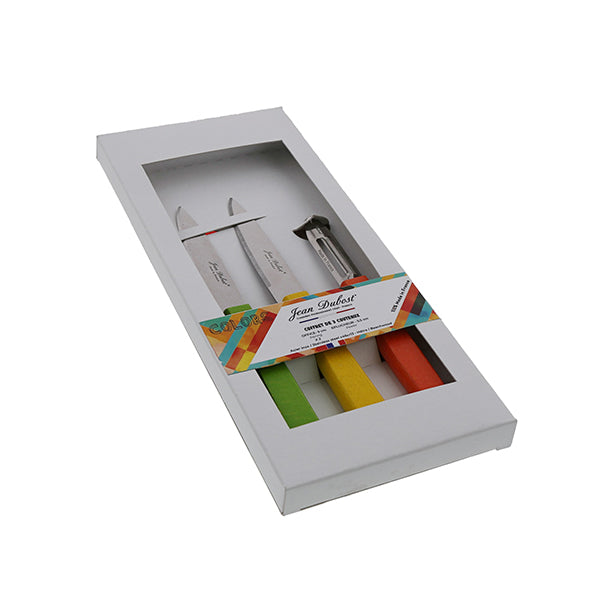 Coffret de 2 couteaux office et 1 éplucheur en bois de hêtre Tradition Colors Jean Dubost - Mathon