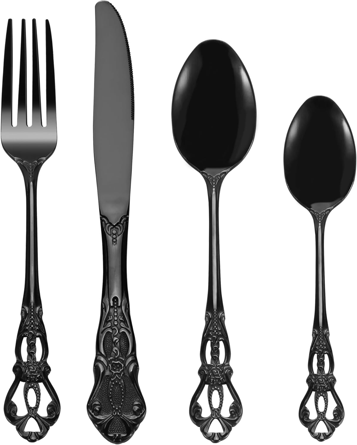 set couverts de table 6 personnes Rétro royal inox 24 pièces finition Poli résistant noir Vendos85 - Mathon