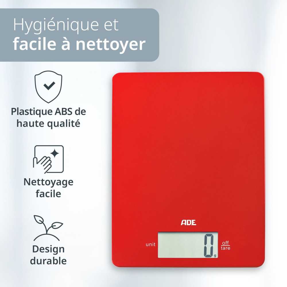 Balance De Cuisine Digitale - Ade - Leonie - Plastique Abs - 22 X 17 Cm - Inclus 1 Pile Cr 2032-rouge ADE - Mathon - 6