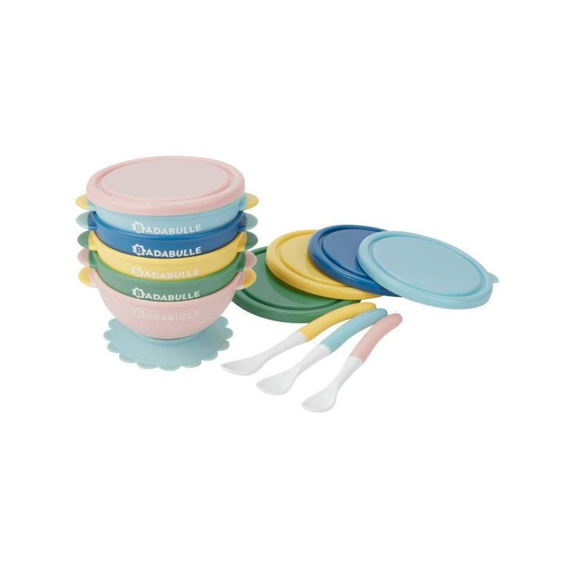 Badabulle Lot De 5 Bols Antiderapants 330ml Et 3 Cuilleres Souples Babymoov - Mathon - 1