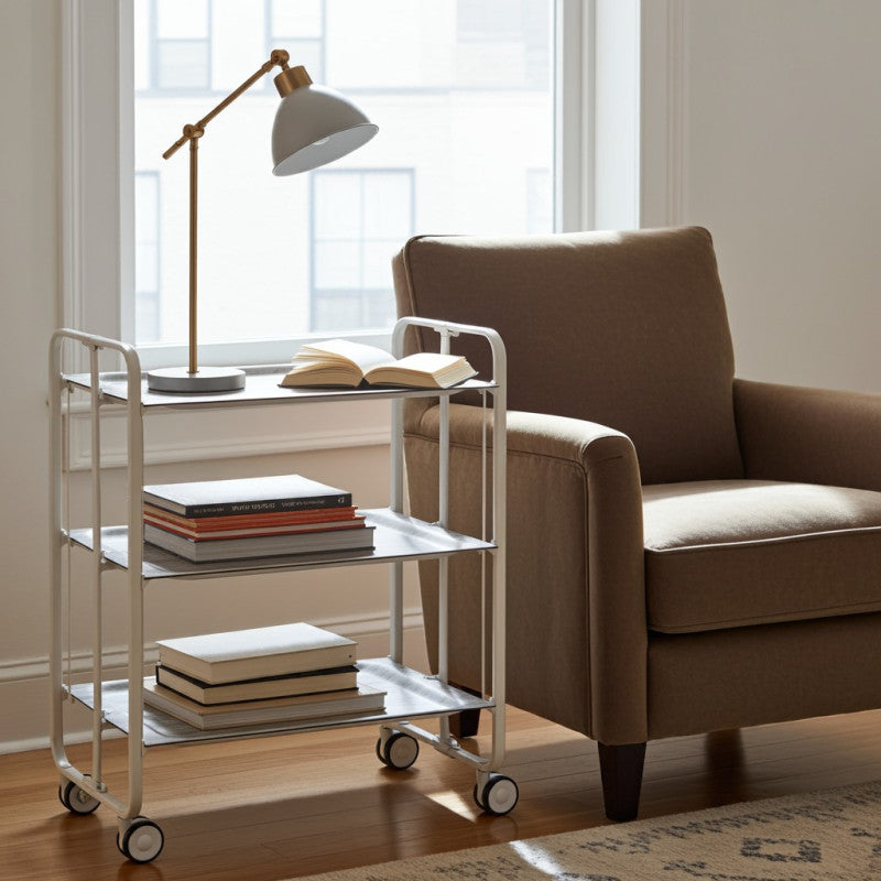 Desserte pliante 3 niveaux avec roulettes – structure blanche, bauhaus Don Hierro - Mathon - 2