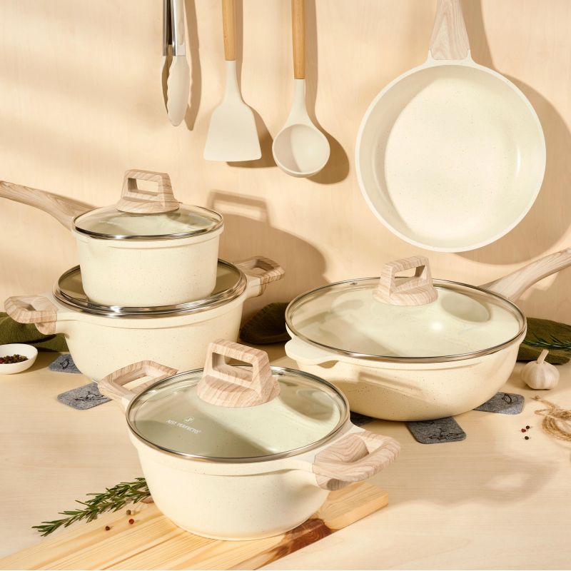 Batterie de cuisine 14 pièces Antiadhésif en Granit beige - Tous feux dont induction Just perfecto JL-777 Just Perfecto - Mathon - 2