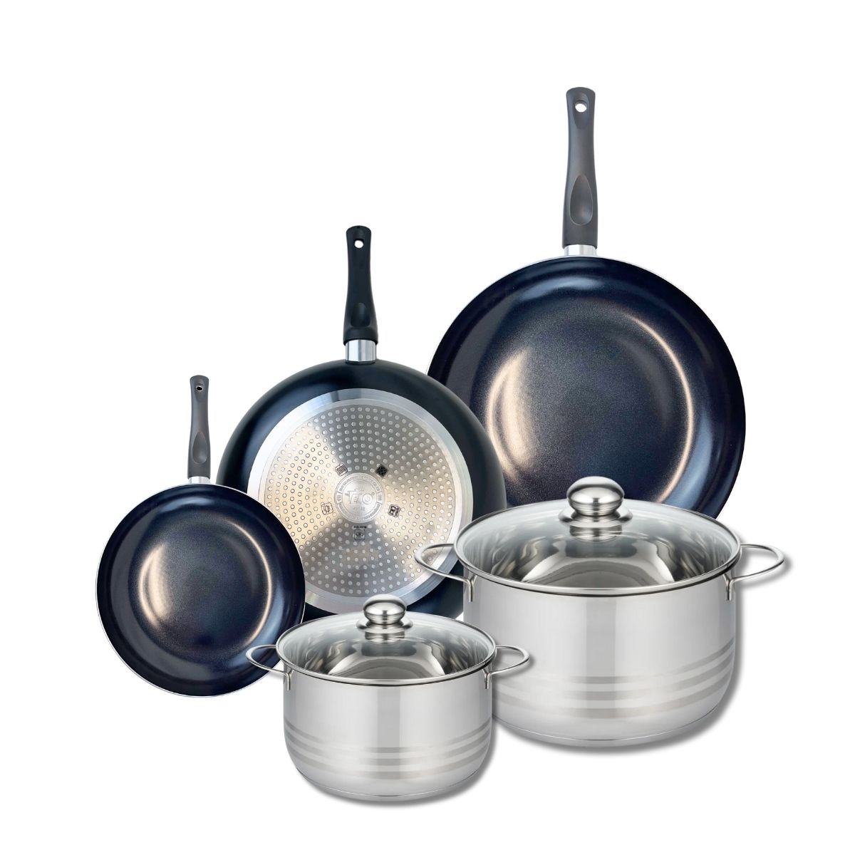 Ensemble de 3 Poêles de cuisson 20, 28 et 32 cm et 2 faitouts 20 et 24 cm  Prima Brillant Elo - Mathon - 1