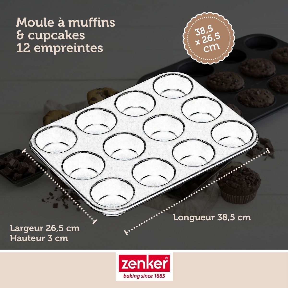Moule à muffins 12 empreintes 38 x 26 cm Zenker Black Metallic Zenker - Mathon - 3