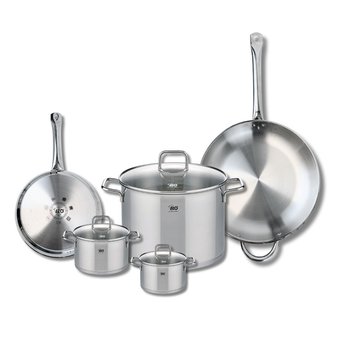 Ensemble de 2 Poêles de cuisson 24 et 32 cm et 3 faitouts 12, 14 et 26 cm  Profi Citrin Elo - Mathon - 1