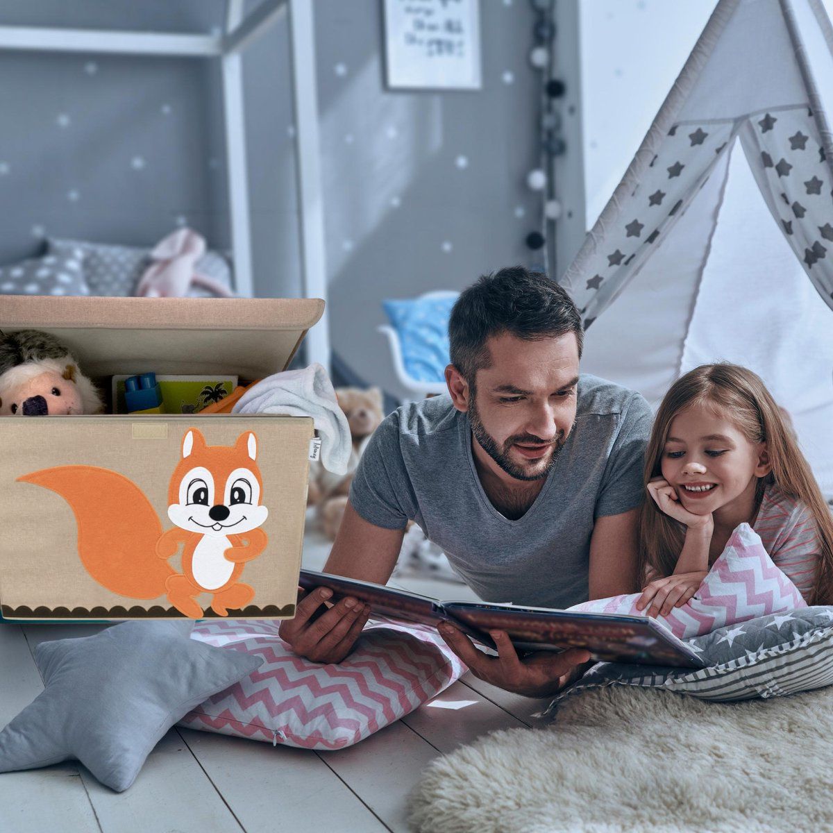 Boîte de rangement en tissu pour enfant grand modèle "écureuil" avec couvercle Lifeney Fackelmann - Mathon - 2