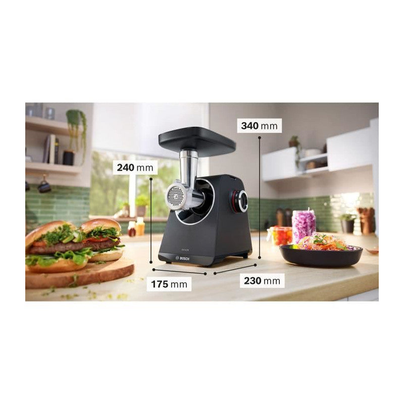 Hachoir A Viande Série 4 -   - Mfws430b - 3 Grilles De Hachoir - Marche Arriere - Noir Bosch - Mathon - 2