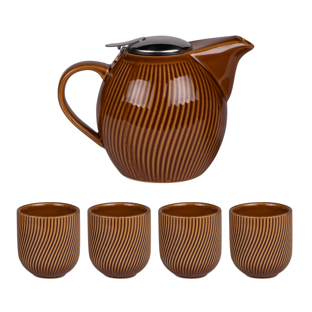 Coffret théière 0,9L avec 4 gobelets Mao miel Table passion - Mathon - 1