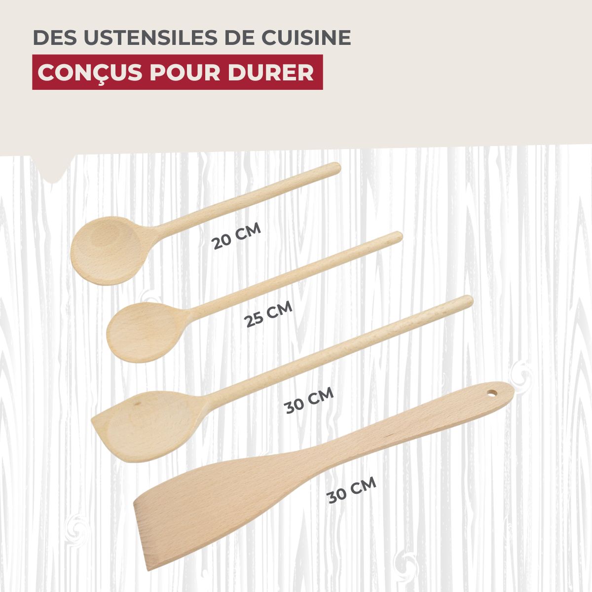 Set de 4 ustensiles de cuisine en bois FSC  Nature Fackelmann - Mathon - 3
