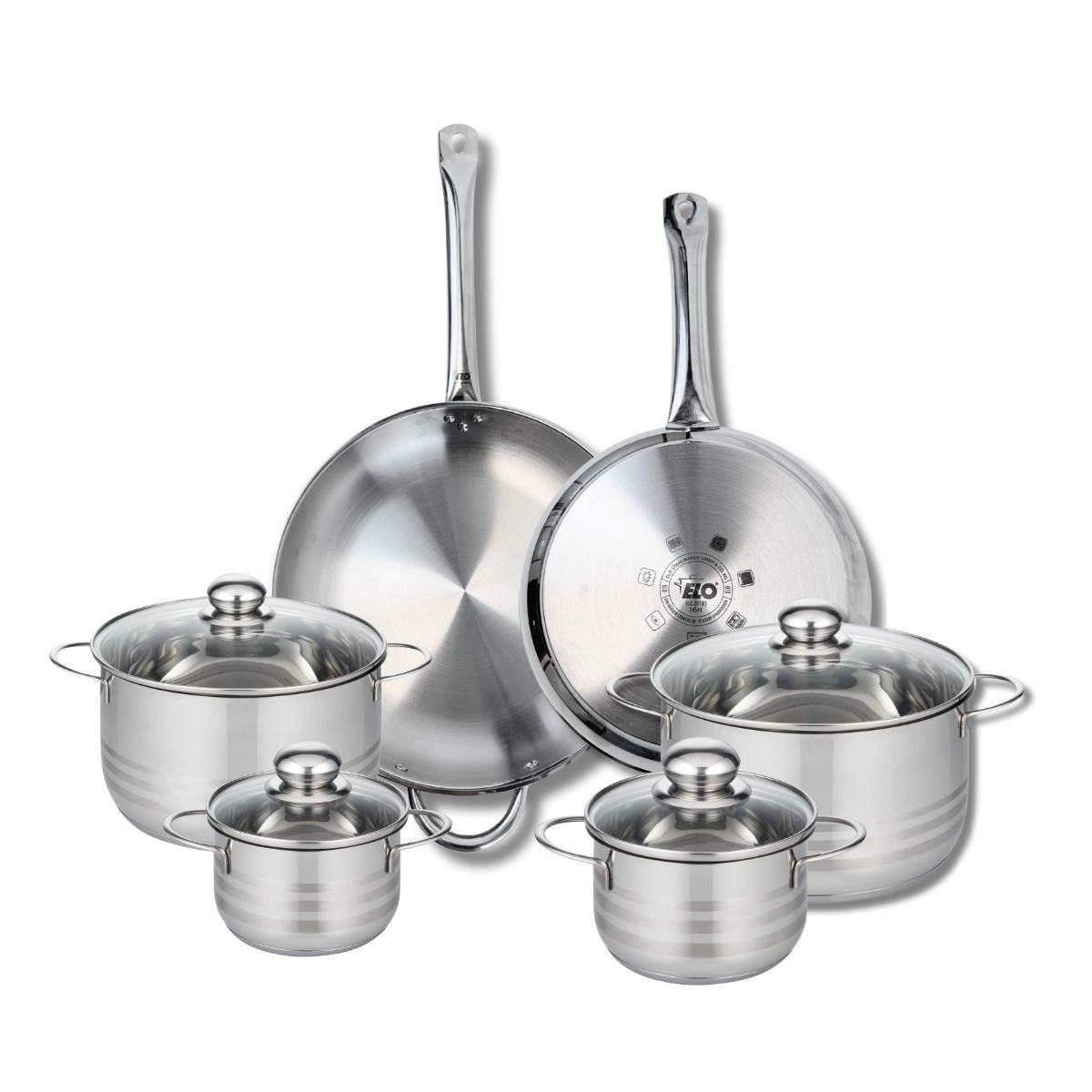 Ensemble de 2 Poêles de cuisson 28 et 32 cm et 4 faitouts 14, 16, 20 et 24 cm  Profi Brillant Elo - Mathon - 1