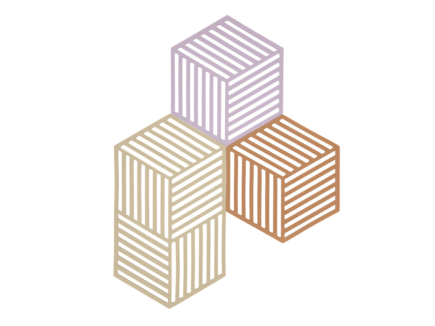 Set de 3 dessous-de-plat HEXAGON en silicone Lupin/Sable chaud/Light Terrac Zone Denmark - Mathon - 1