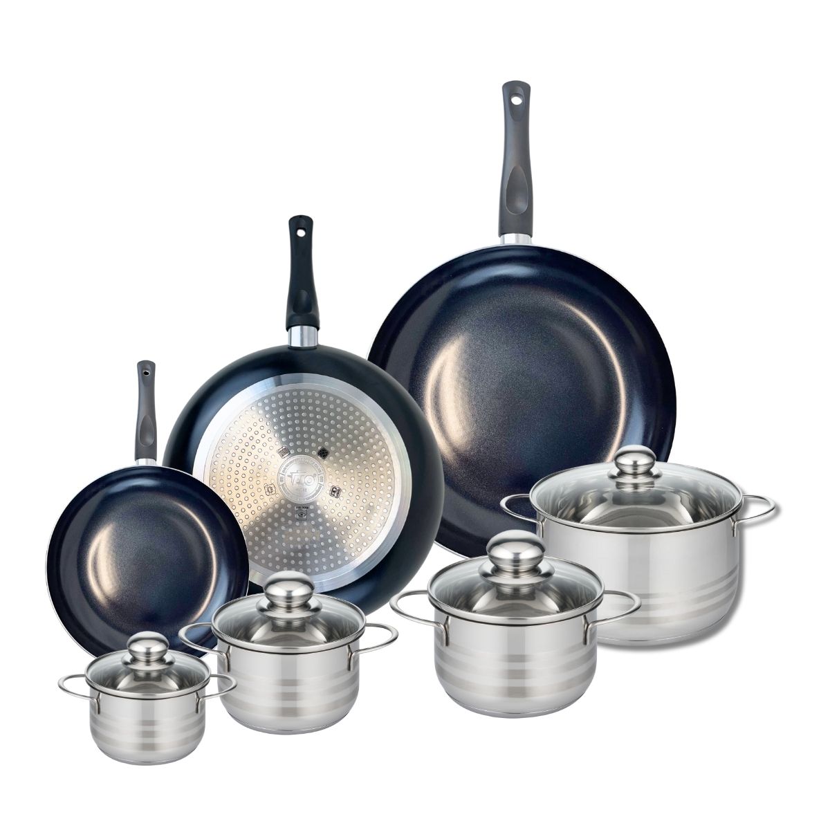 Ensemble de 3 Poêles de cuisson 20, 28 et 32 cm et 4 faitouts 12, 14, 16 et 20 cm  Prima Brillant Elo - Mathon - 1