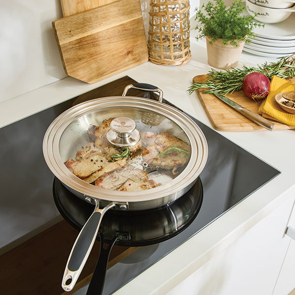 Lot 3 couvercles en verre et inox multidiamètre 16, 18, 20 cm + 24, 26, 28 cm + 28, 30 et 32 cm  Mathon - Mathon - 2