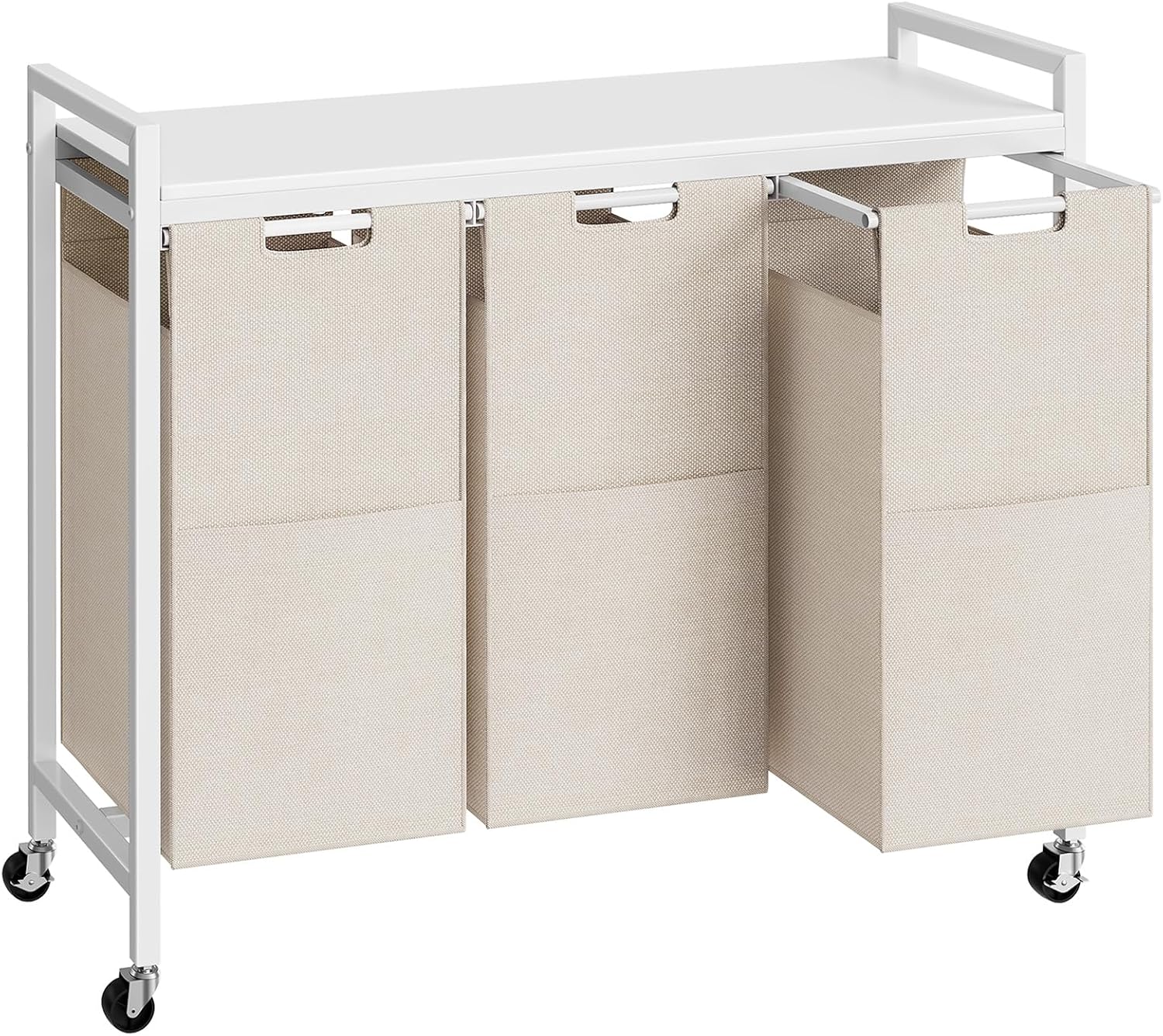 Panier à linge 3 compartiments sur roulettes Blanc Vendos85 - Mathon