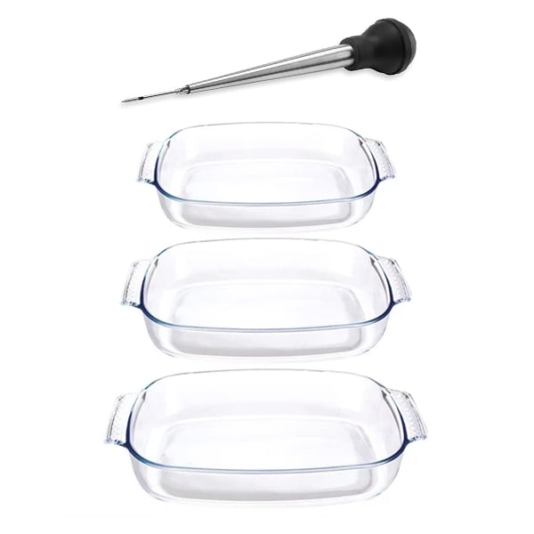 Set 3 plats à four en verre et poire à jus - Mathon - 1