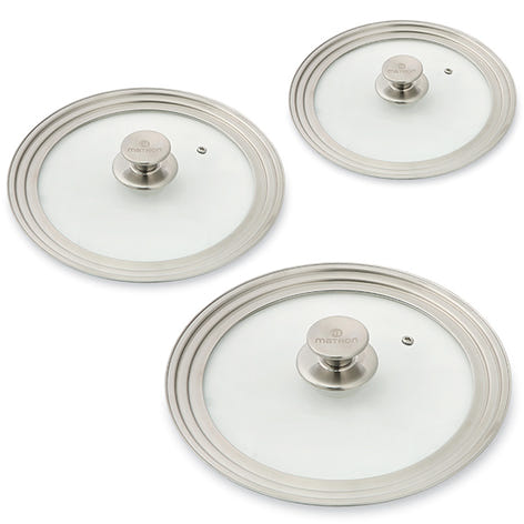 Lot 3 couvercles en verre et inox multidiamètre 16, 18, 20 cm + 24, 26, 28 cm + 28, 30 et 32 cm  Mathon - Mathon - 1