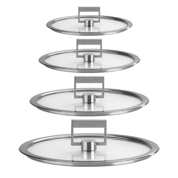 Set 4 couvercles en verre poignée carrée Strate 14, 16, 18 et 20 cm Cristel - Mathon - 1