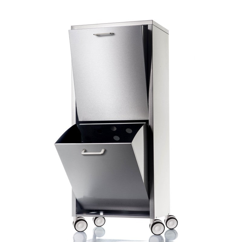 Panier à linge en acier inoxydable avec 2 compartiments à basculement, sur roues, tango Don Hierro - Mathon - 7