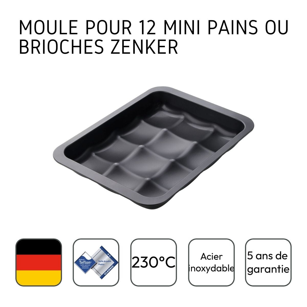 Ensemble de 2 Moules 12 mini pains ou brioches 36 x 27 cm Zenker Black Metallic Zenker - Mathon - 4
