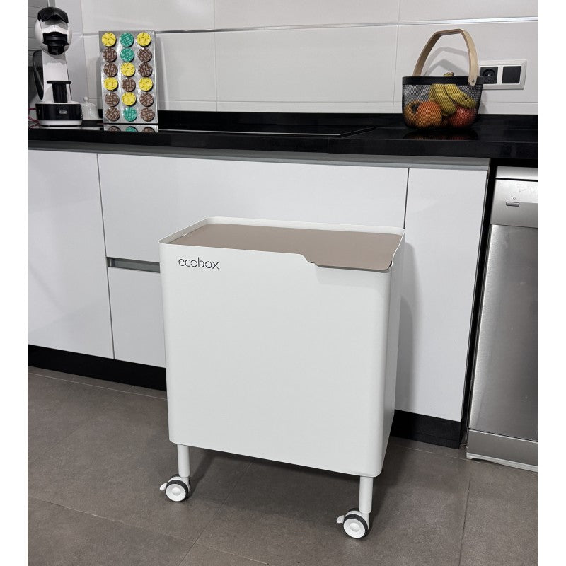 Poubelle cuisine fonctionnelle et élégante, 2 x 20 litres, ECOBOX NOA, Blanc-Sable Don Hierro - Mathon - 2