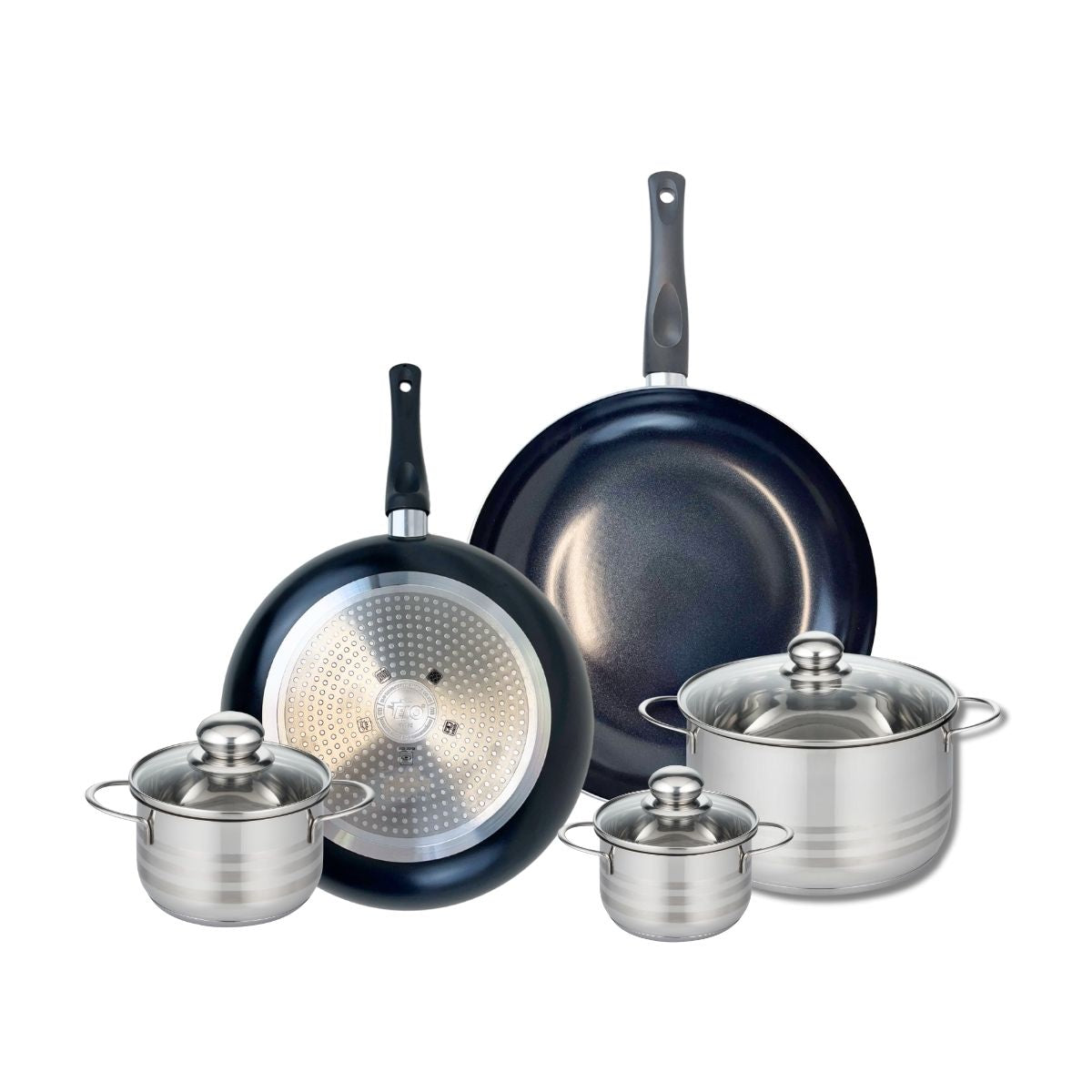 Ensemble de 2 Poêles de cuisson 28 et 32 cm et 3 faitouts 12, 14 et 20 cm  Prima Brillant Elo - Mathon - 1