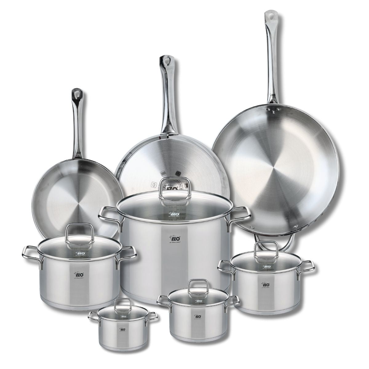 Ensemble de 3 Poêles de cuisson 24, 28 et 32 cm et 5 faitouts 12, 14, 16, 20 et 26 cm  Profi Citrin Elo - Mathon - 1